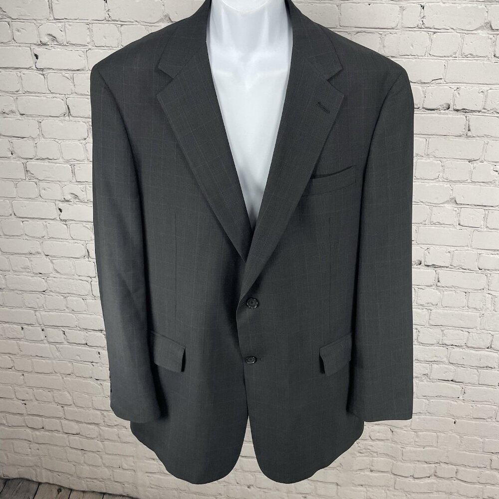 Austin Reed Grey Blue Check 2 Button Vented Blazer Sport Coat USA Made Size 44L